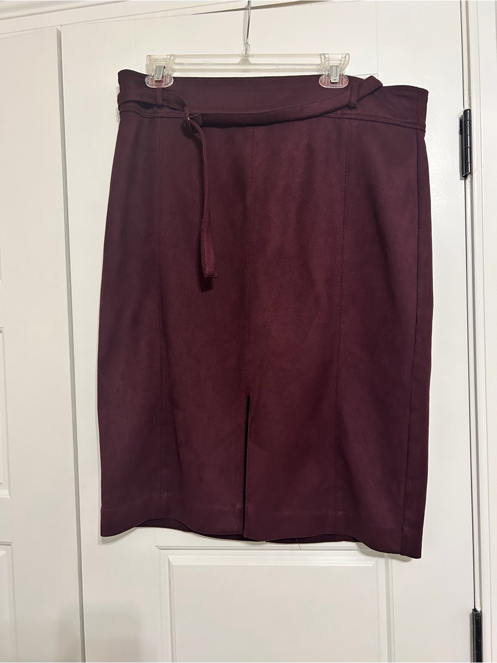 Ann Taylor Wine Faux-Suede Pencil Skirt with Belted Waist
